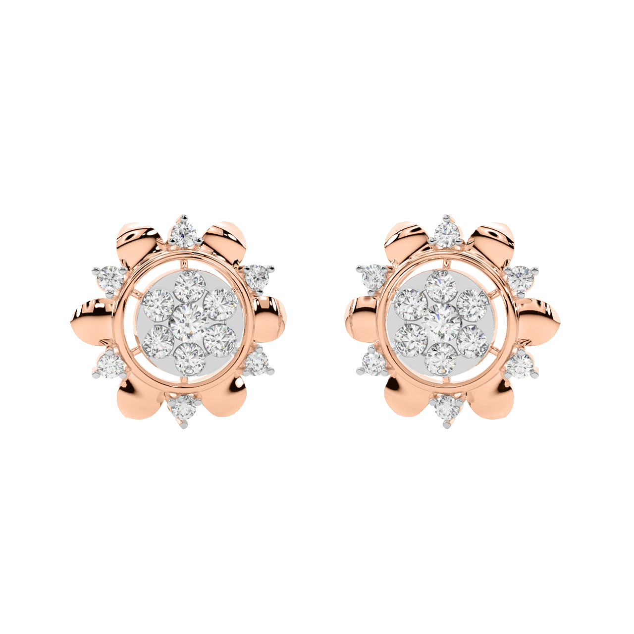 Rosy Round Diamond Stud Earrings